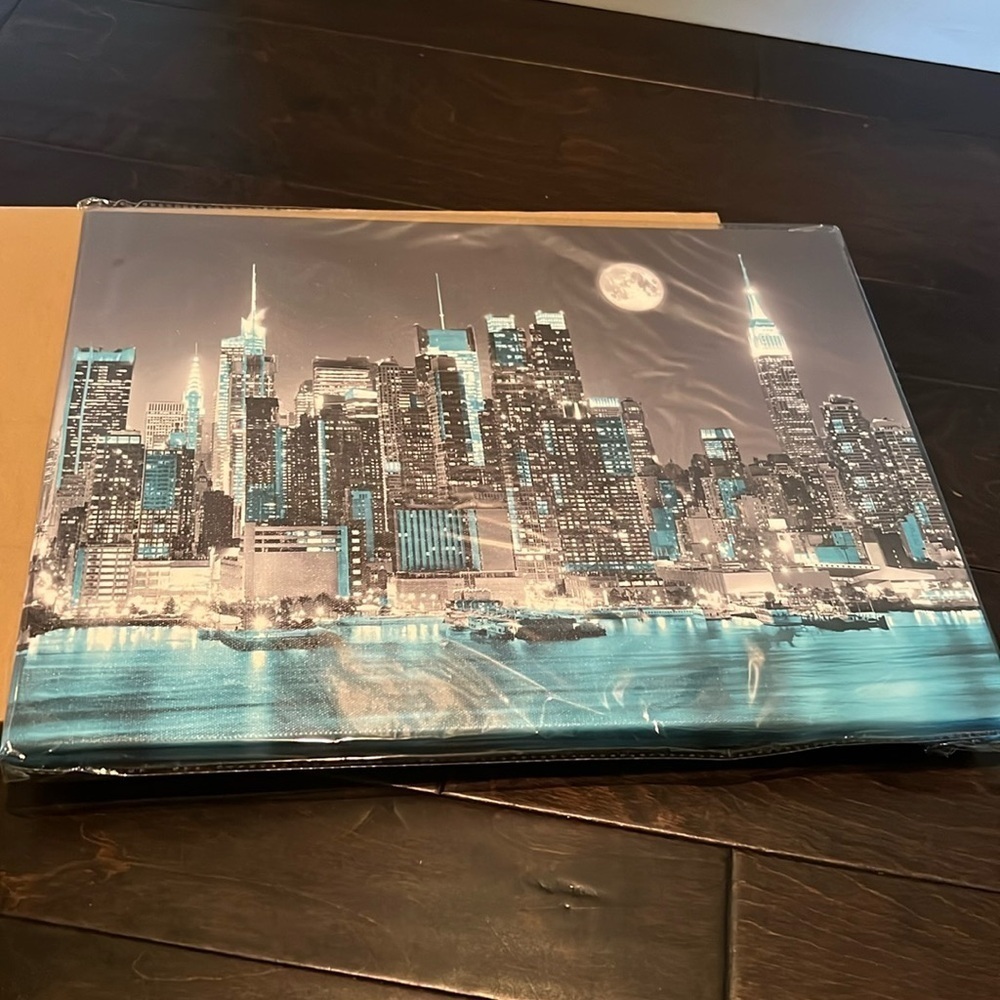 Blue and Silver Cityscape Canvas Wall Art